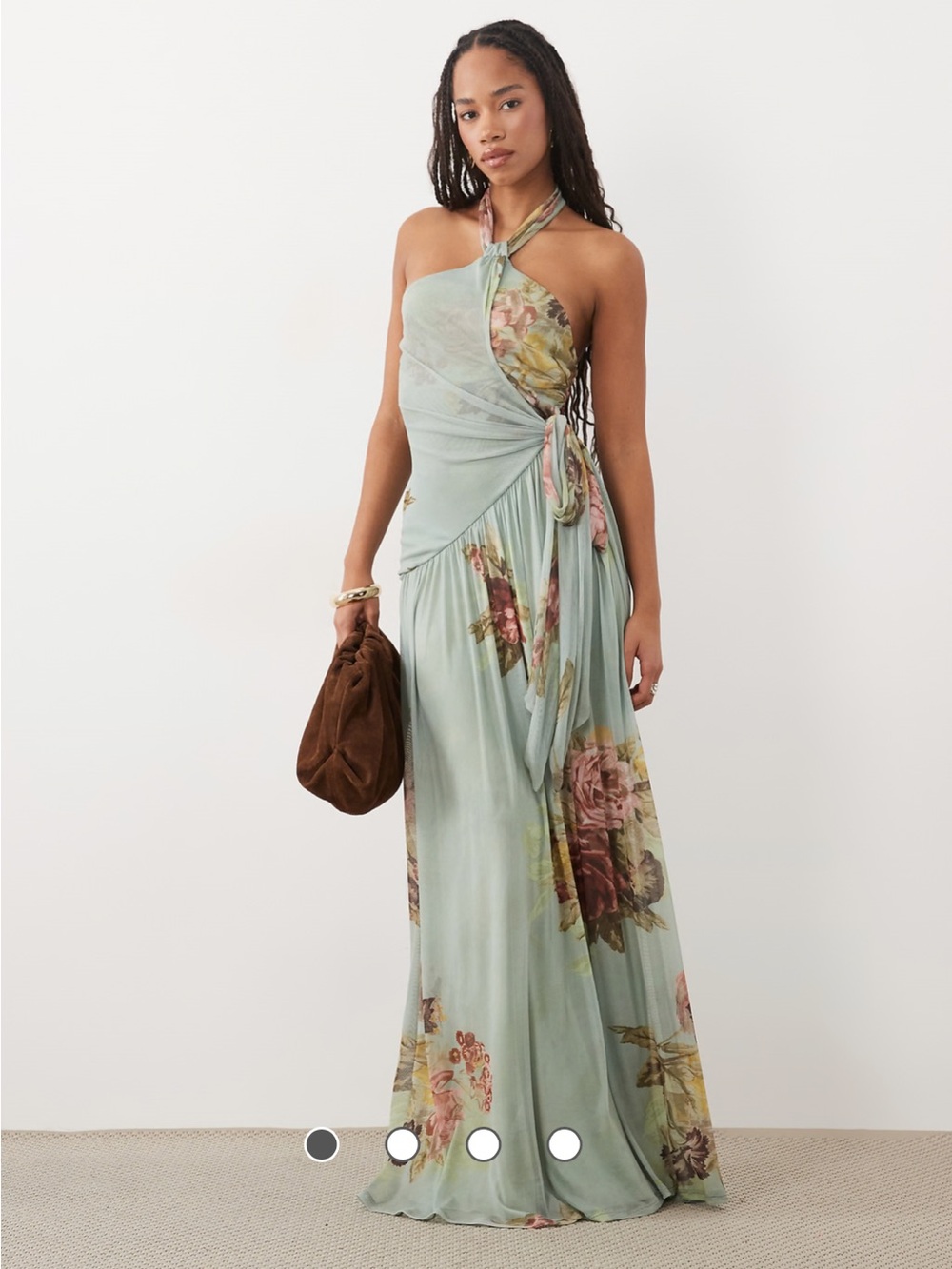ASOS Halter Floral Maxi Dress in Sage Green and Rose